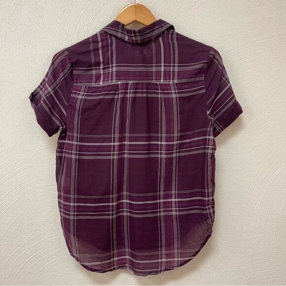 NWT Lucky Braden’s Maroon Plaid Sheer Button Down Short Sleeve Sz S/P - Picture 4 of 4